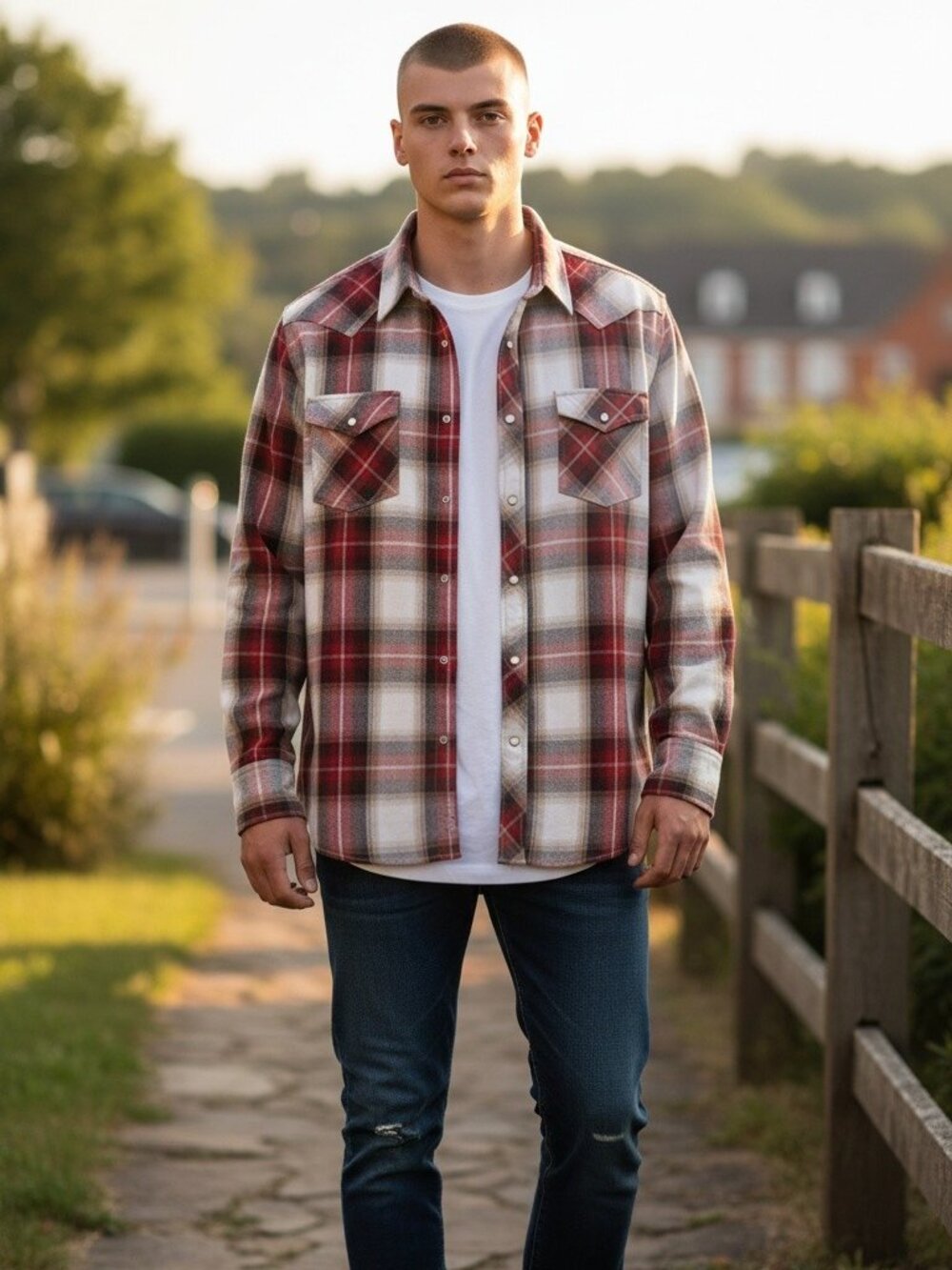 Levi's Pearl Snap Western Plaid Shirt XL Red White Flannel Cowboy Workwear